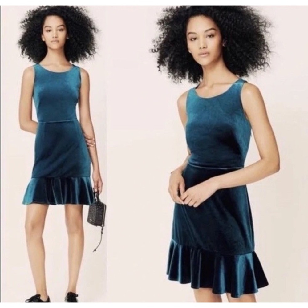 Rebecca Minkoff Tiffany Dress Womens Velvet Deep Sea Teal Ruffle Hem Cutout Sz 0